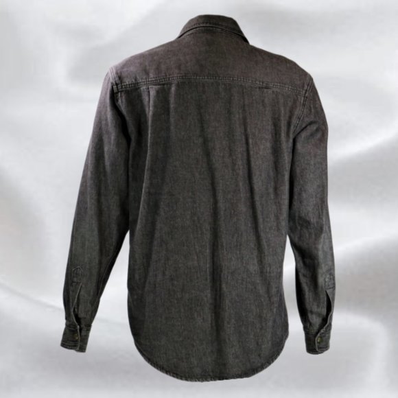 MODA INT'L Boyfriend Style Black Denim Shirt in Size Small - Picture 2 of 5